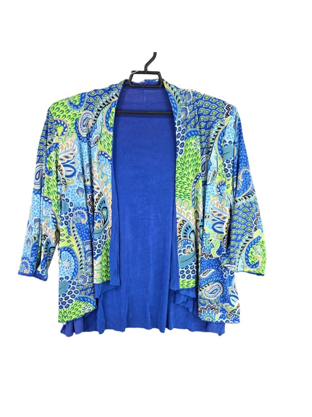 Womens Slinky Reversible Blue Paisley Open Front Cardigan Jacket Acetate 1X